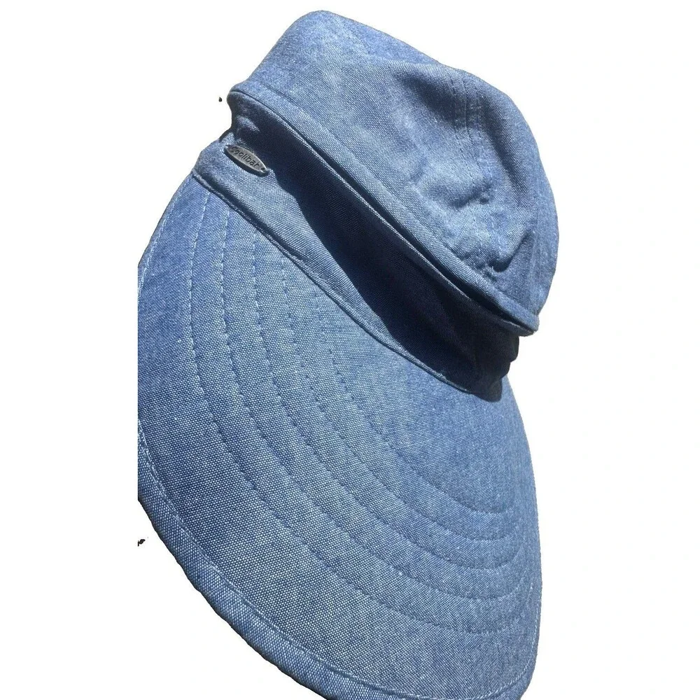 Coolibar UPF Sun Visor Hat Blue Wide Brim Zip Off Crown Convertible One Size